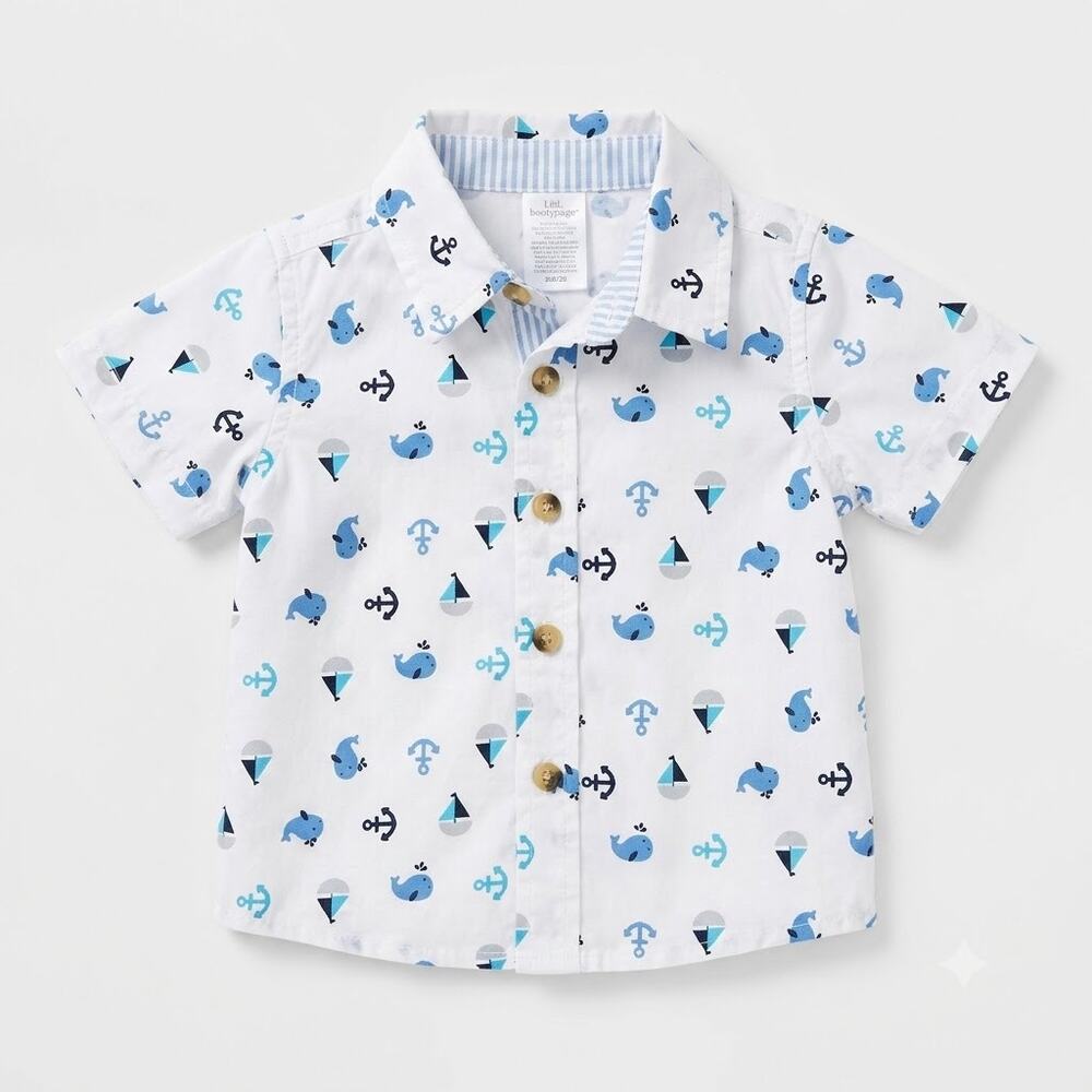 Nautical Whale & Sailboat Button-Down Shirt ⛵12mo